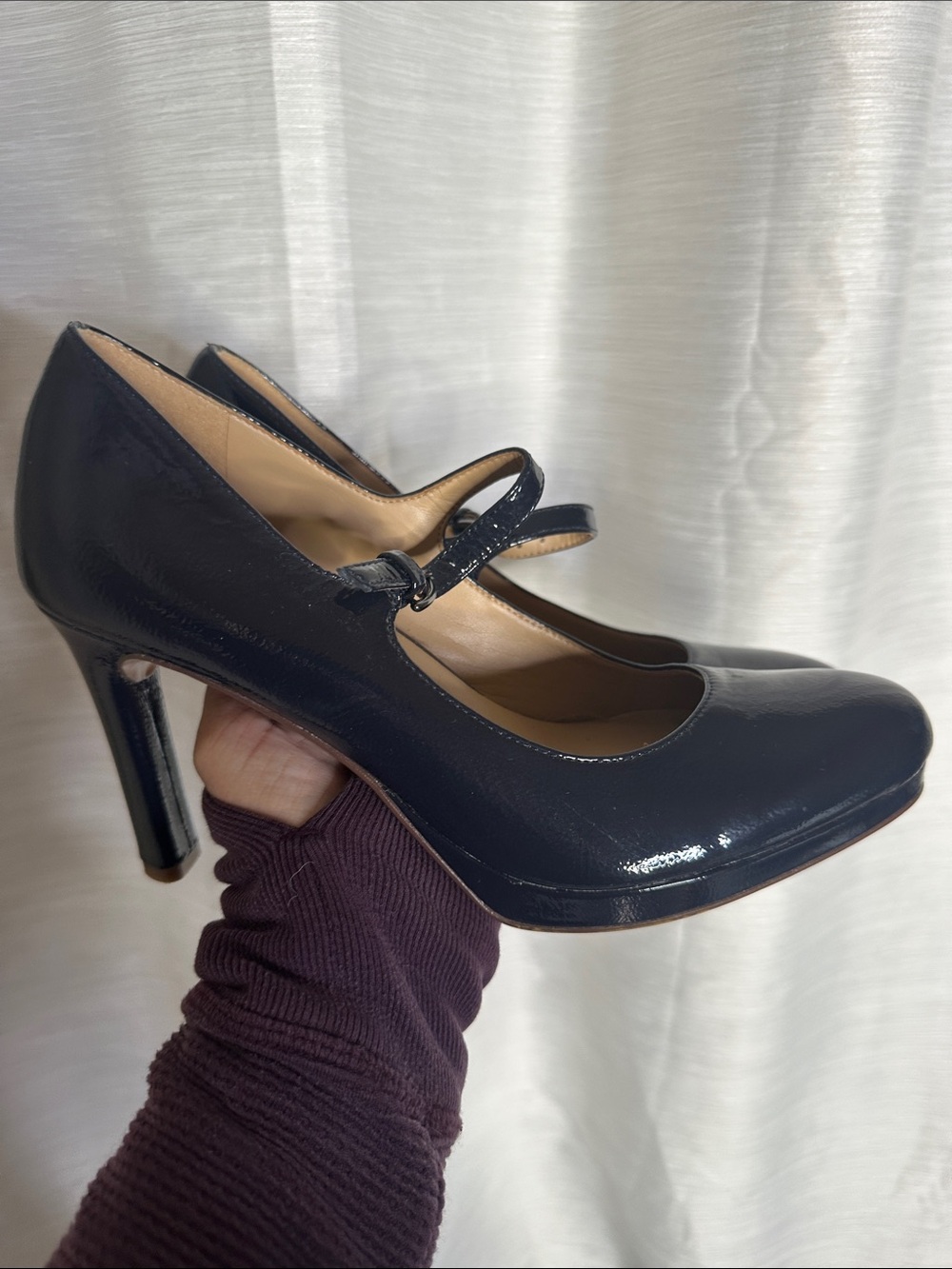 Naturalizer Navy Patent Mary Jane Heels with Strap